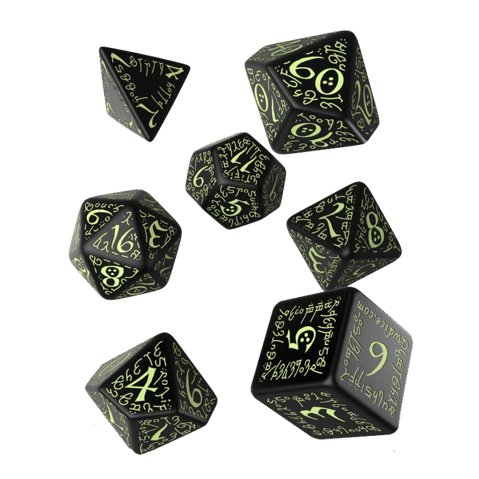 Dice 7-set Elven (16mm) Black / Glow