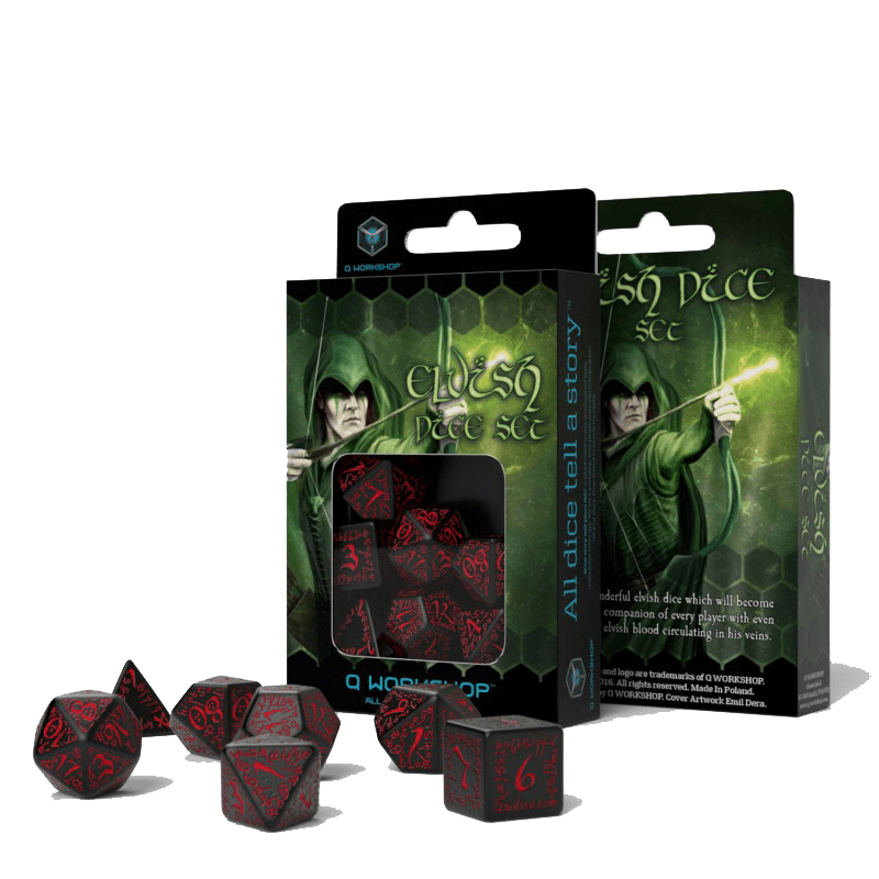 Dice 7-set Elven (16mm) Black / Red