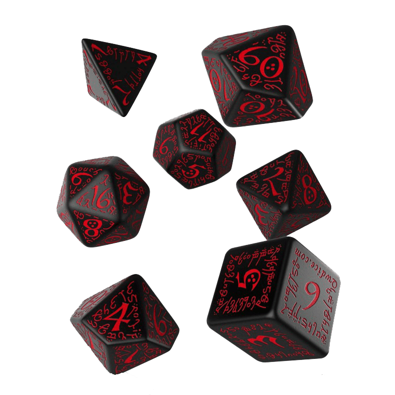 Dice 7-set Elven (16mm) Black / Red