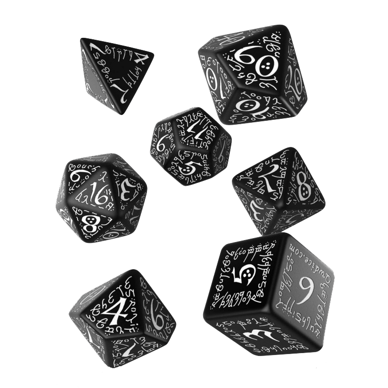 Dice 7-set Elven (16mm) Black / White