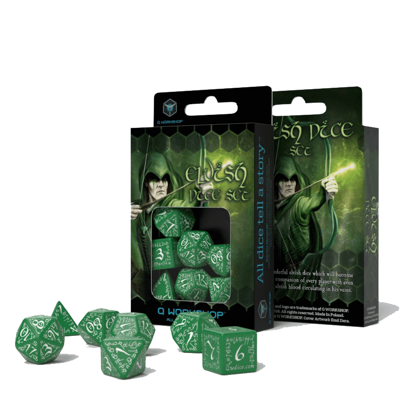 Dice 7-set Elven (16mm) Green / White