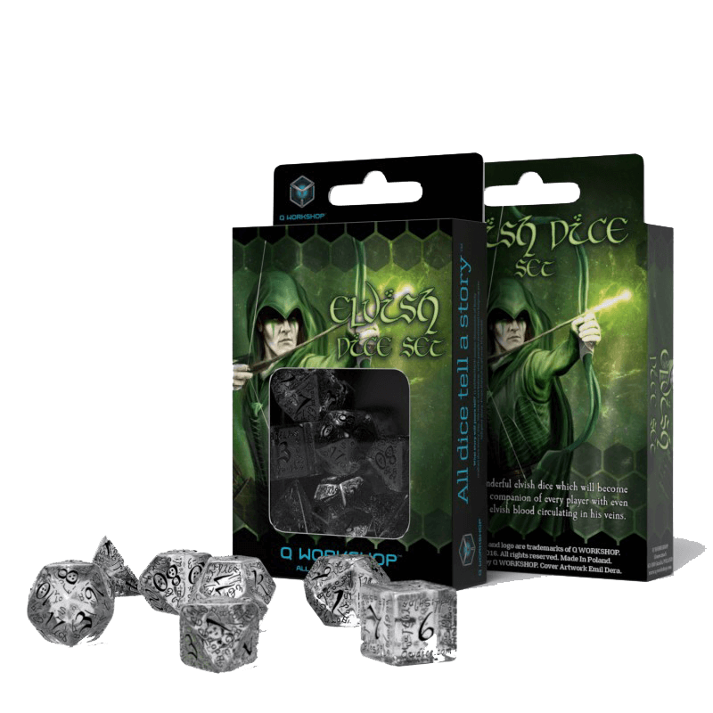 Dice 7-set Elven (16mm) Transparent / Black