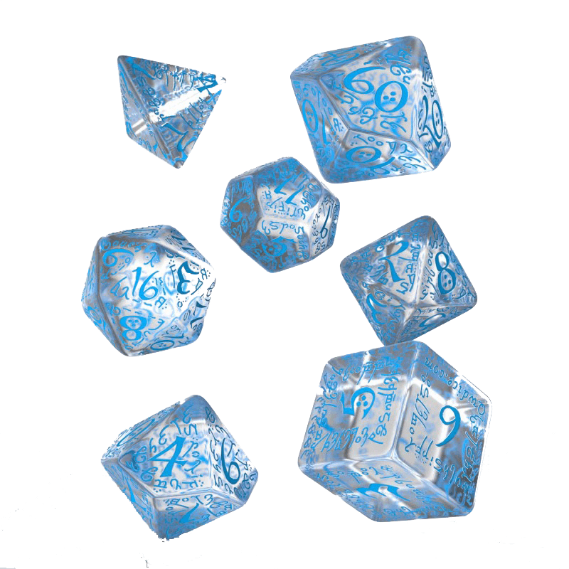 Dice 7-set Elven (16mm) Transparent / Blue