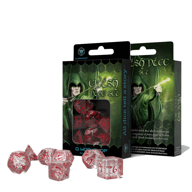 Dice 7-set Elven (16mm) Transparent / Red