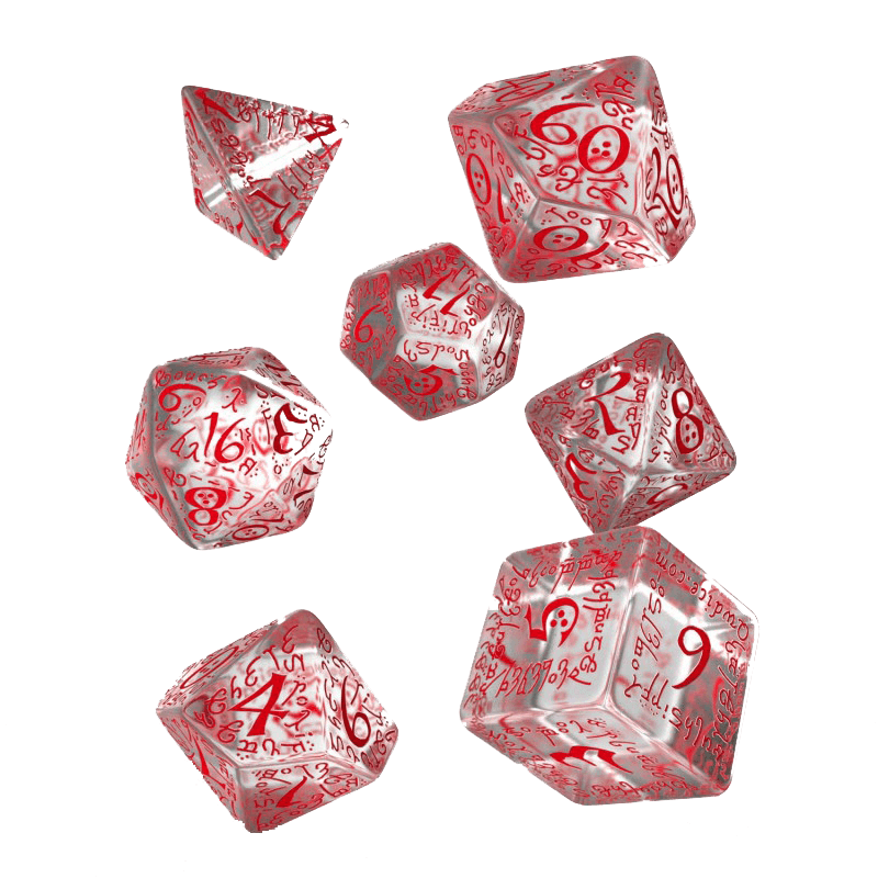 Dice 7-set Elven (16mm) Transparent / Red