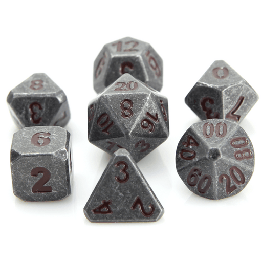 Dice 7-set Metal Forge (16mm) Raw Steel / Dark Red