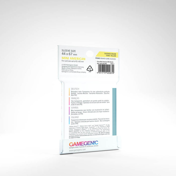 Sleeves Gamegenic Mini-American (Yellow 42x65mm 50ct) Clear