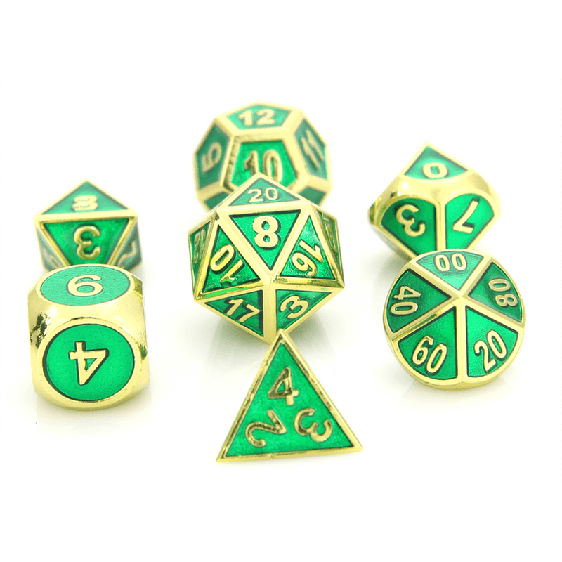 Dice 7-set Metal Gemstone (16mm) Gold Emerald