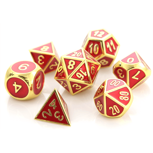 Dice 7-set Metal Gemstone (16mm) Gold Ruby