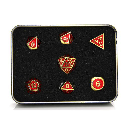 Dice 7-set Metal Gemstone (16mm) Gold Ruby