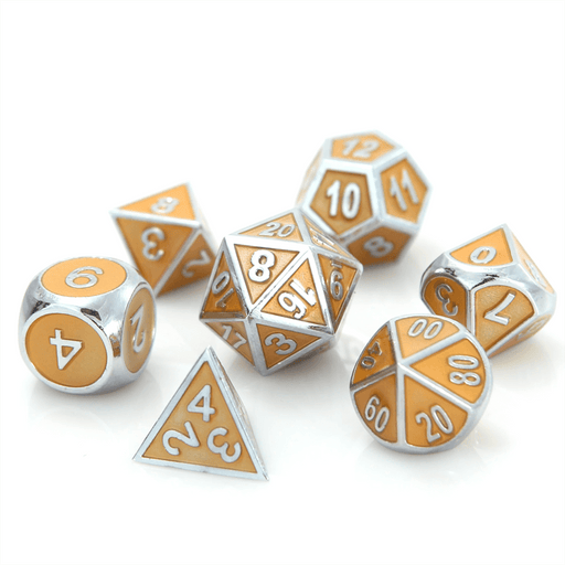 Dice 7-set Metal Gemstone (16mm) Silver Citrine