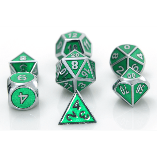 Dice 7-set Metal Gemstone (16mm) Silver Emerald