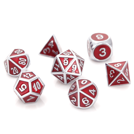 Dice 7-set Metal Gemstone (16mm) Silver Ruby