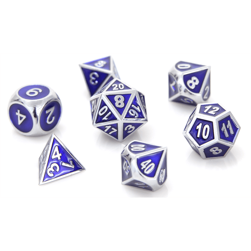 Dice 7-set Metal Gemstone (16mm) Silver Sapphire