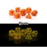Dice 7-set Glow in the Dark (16mm) Orange