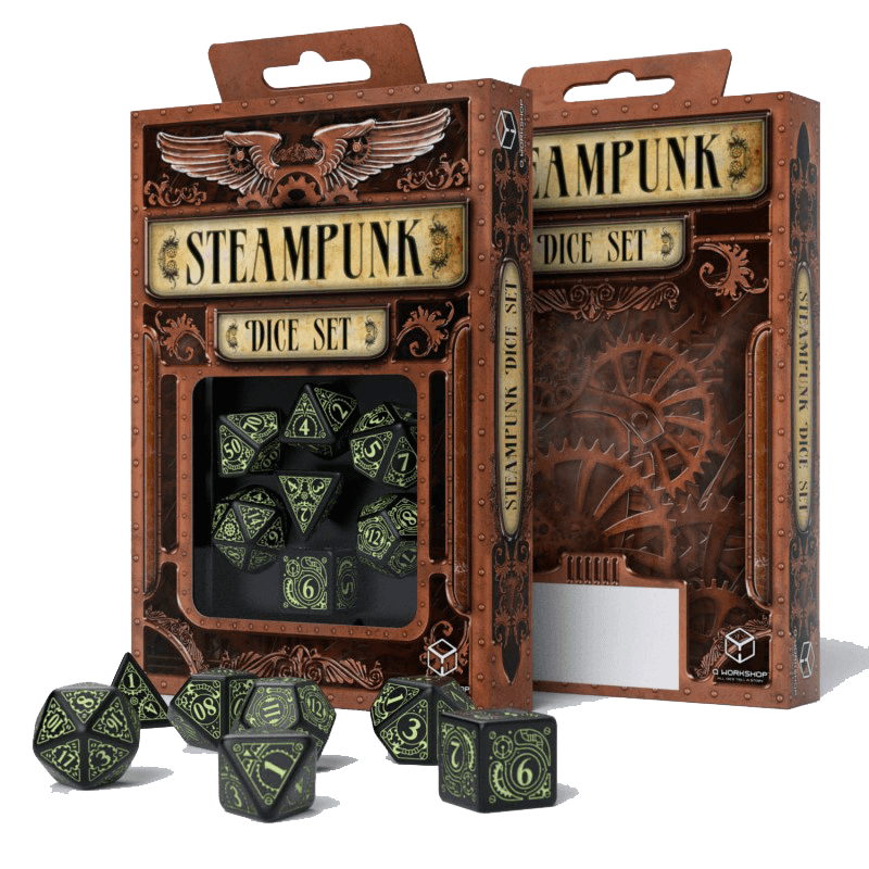 Dice 7-set Glow in the Dark (16mm) Steampunk