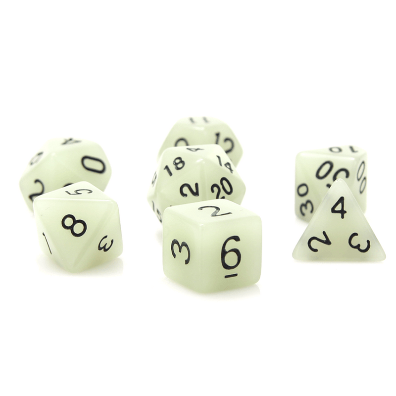 Dice 7-set Glow in the Dark (16mm) White