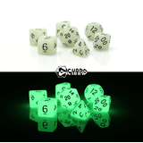 Dice 7-set Glow in the Dark (16mm) White