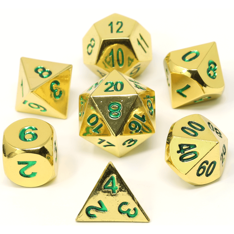 Dice 7-set Metal Classic (16mm) Gold / Emerald