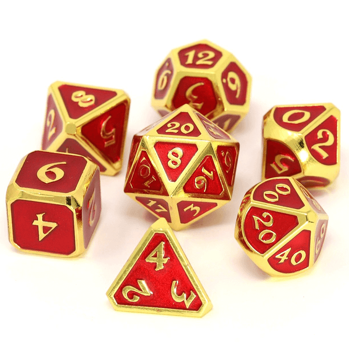 Dice 7-set Metal Mythica (16mm) Gold Ruby