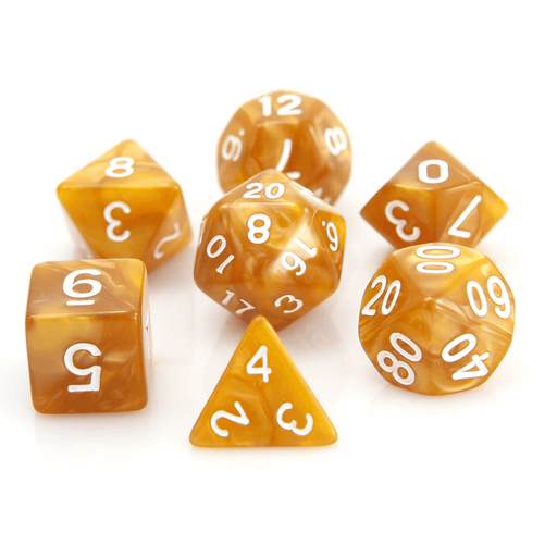 Dice 7-set Swirl (16mm) Gold / White