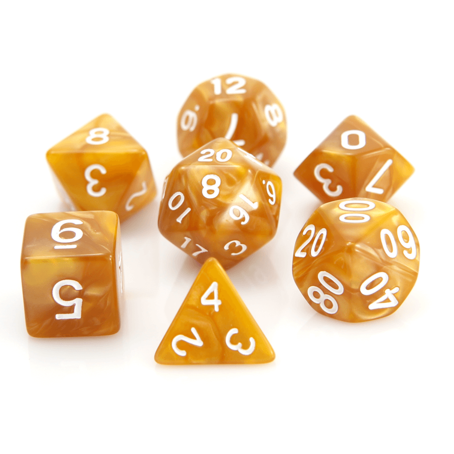 Dice 7-set Swirl (16mm) Gold / White