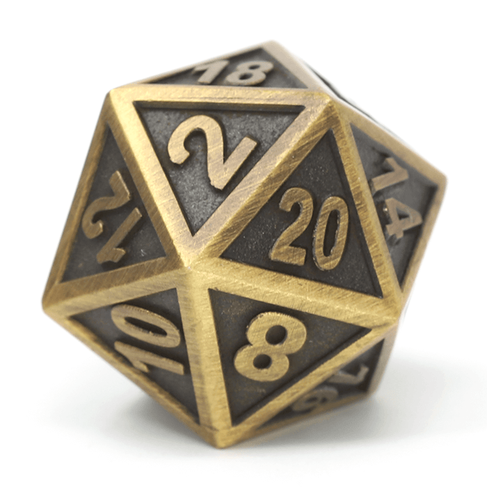 Polyhedral Dice d20 Metal (16mm) Battleworn Gothica : Gold
