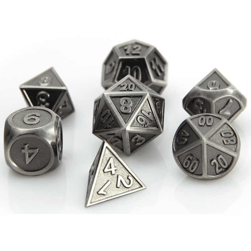 Dice 7-set Metal Gothica (16mm) Battleworn Silver