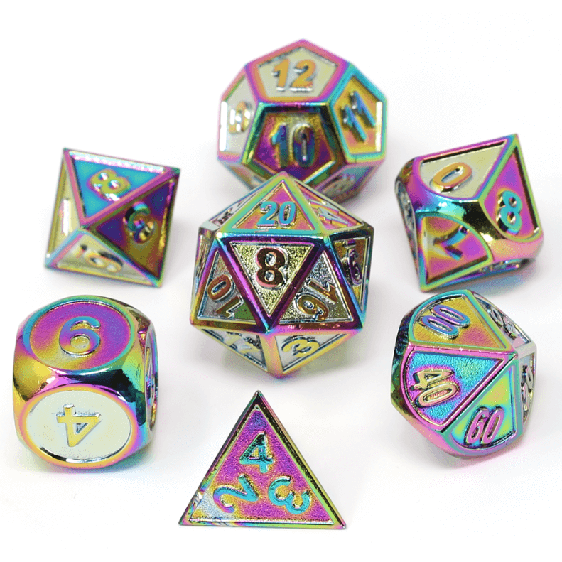 Dice 7-set Metal Gothica (16mm) Scorched Rainbow / White