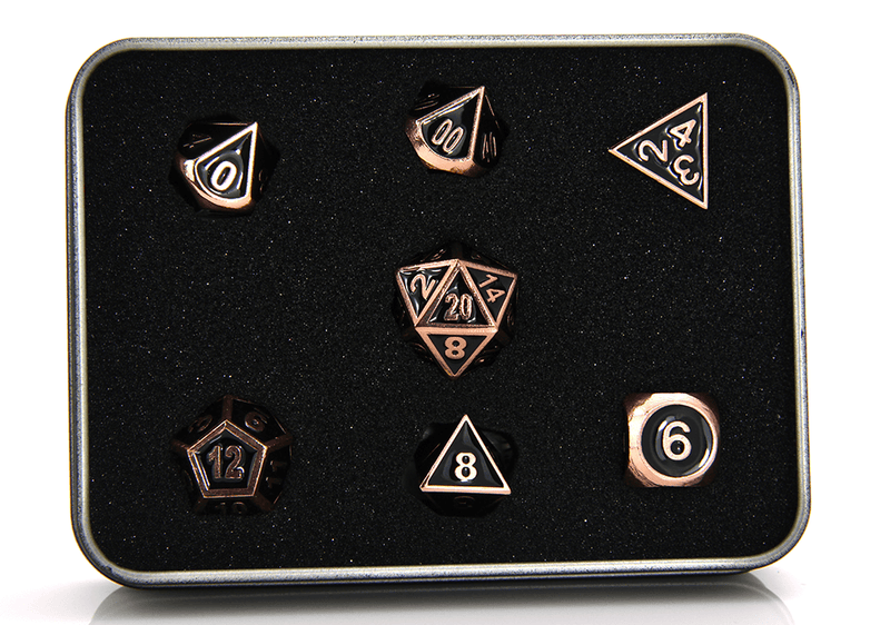 Dice 7-set Metal Gothica (16mm) Shiny Copper / Black
