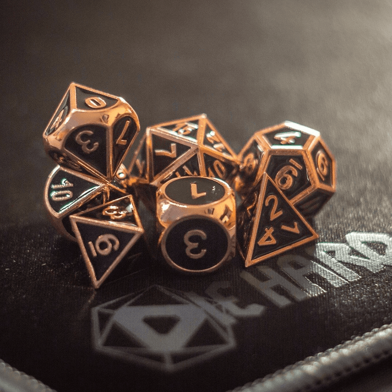 Dice 7-set Metal Gothica (16mm) Shiny Copper / Black