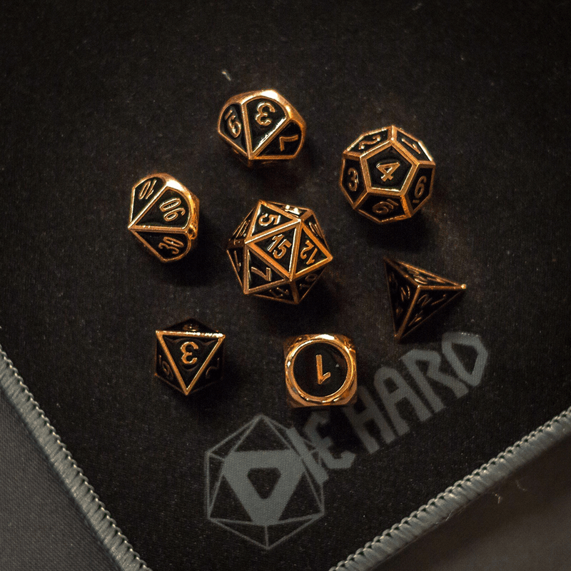 Dice 7-set Metal Gothica (16mm) Shiny Copper / Black