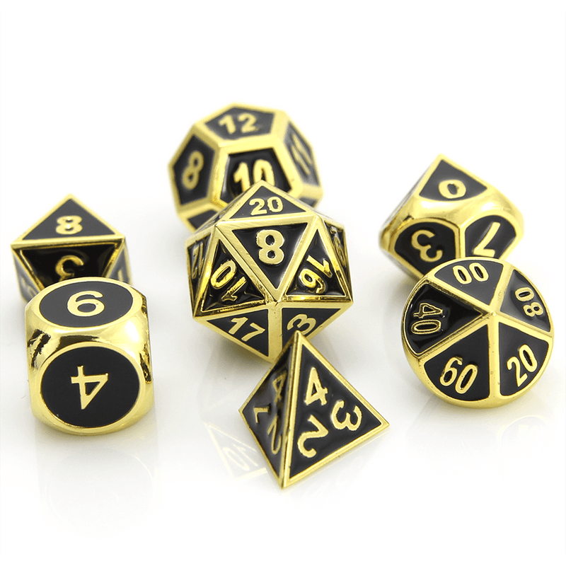 Dice 7-set Metal Gothica (16mm) Shiny Gold / Black