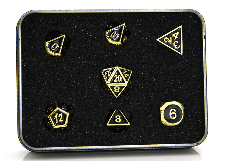 Dice 7-set Metal Gothica (16mm) Shiny Gold / Black