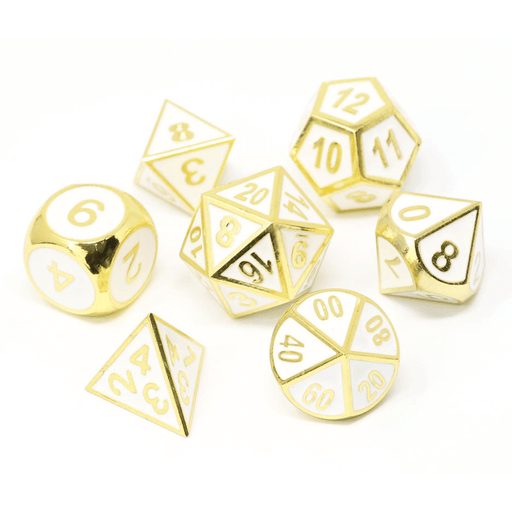 Dice 7-set Metal Gothica (16mm) Shiny Gold / White