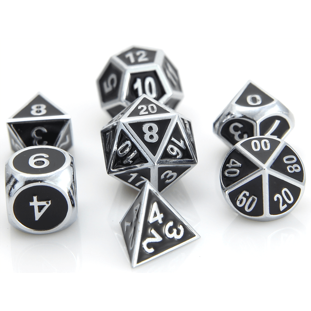 Dice 7-set Metal Gothica (16mm) Shiny Silver / Black