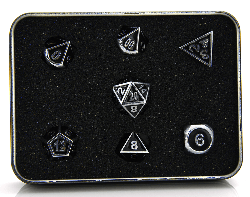 Dice 7-set Metal Gothica (16mm) Shiny Silver / Black