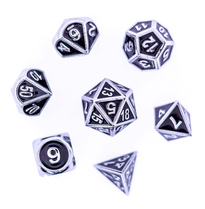 Dice 7-set Metal Gothica (16mm) Shiny Silver / Black