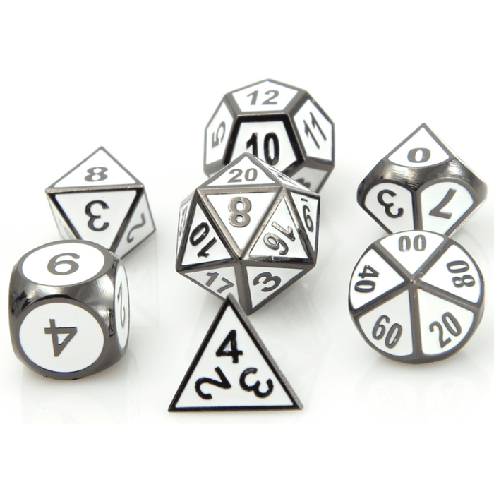 Dice 7-set Metal Gothica (16mm) Sinister White
