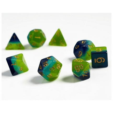 Dice 7-set Translucent (16mm) Green / Blue