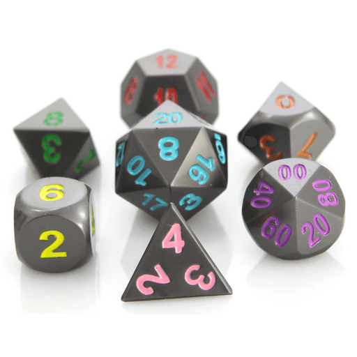 Dice 7-set Metal Classic (16mm) Gunmetal / Rainbow