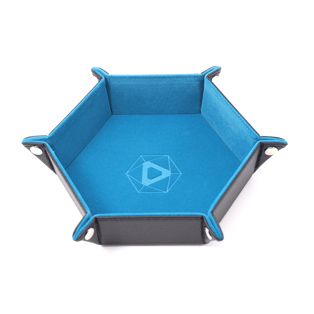 Dice Tray (10x12in) Hex Leather Black / Velvet Teal
