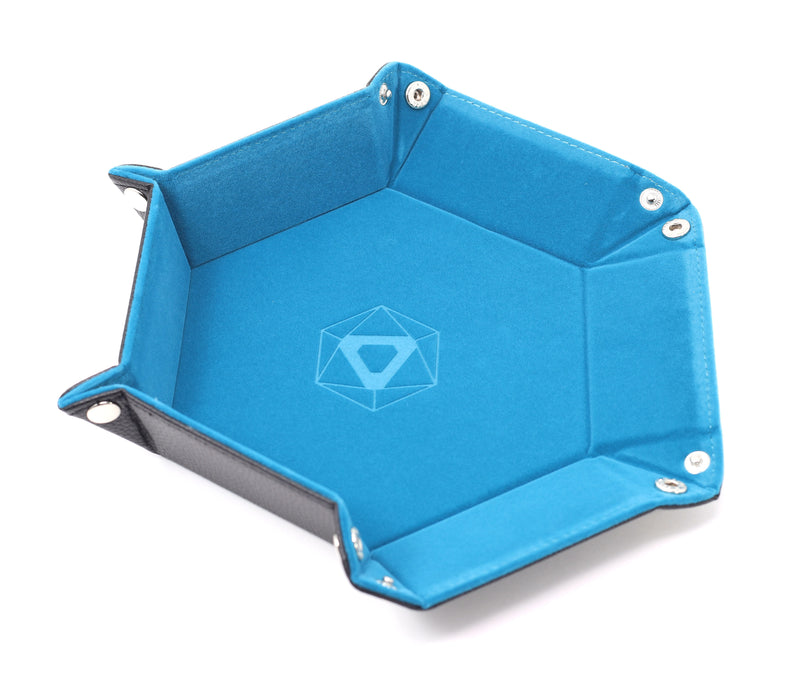 Dice Tray (10x12in) Hex Leather Black / Velvet Teal