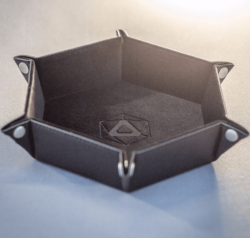 Dice Tray (10x12in) Hex Leather Black / Velvet Black