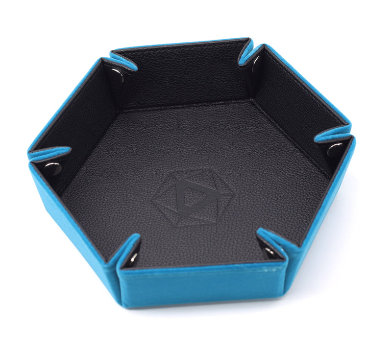Dice Tray (10x12in) Hex Leather Black / Velvet Teal