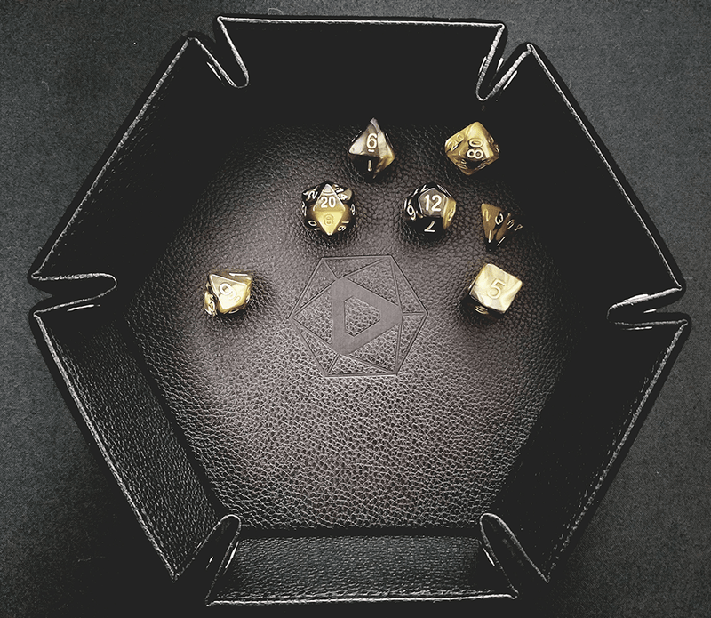 Dice Tray (10x12in) Hex Leather Black / Velvet Black