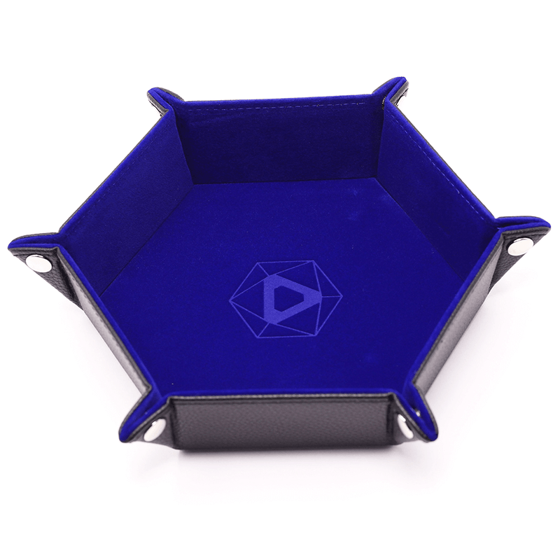 Dice Tray (10x12in) Hex Leather Black / Velvet Blue