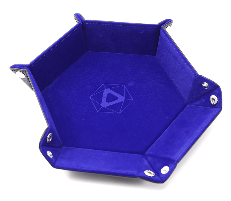 Dice Tray (10x12in) Hex Leather Black / Velvet Blue
