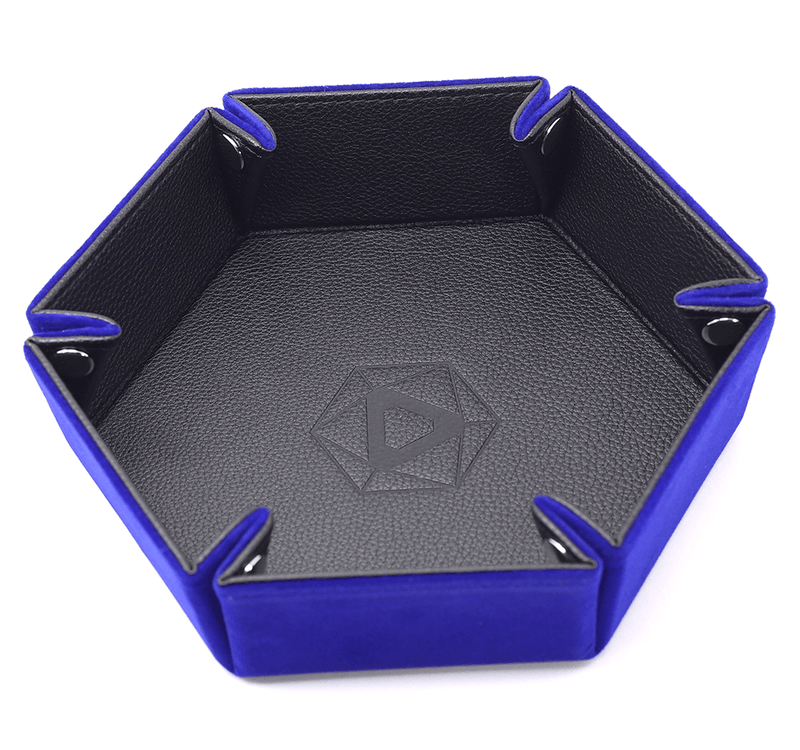 Dice Tray (10x12in) Hex Leather Black / Velvet Blue