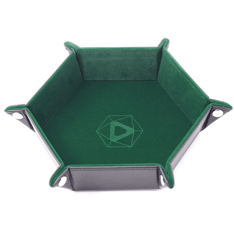 Dice Tray (10x12in) Hex Leather Black / Velvet Green